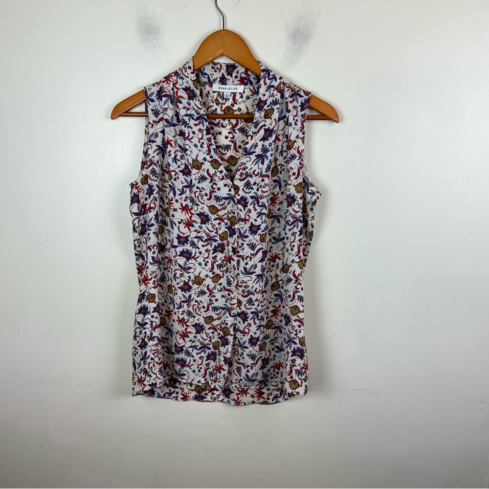 Rose & Olive‎ Colorful Floral Sleeveless Blouse Top Size Small Summer Work